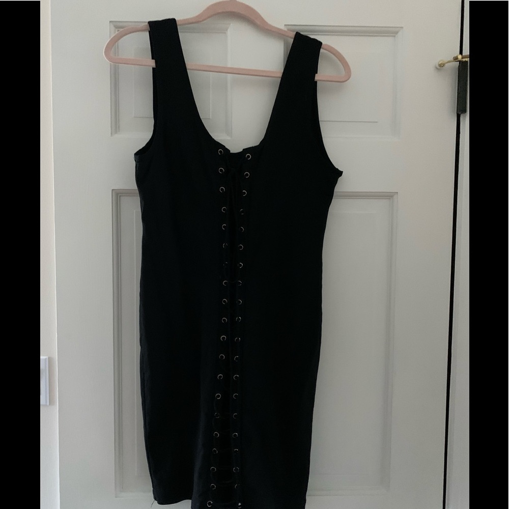 Black stretch lace up party dress